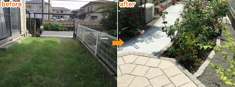 Ｈ様は喜んでくださいました／神奈川県藤沢市Ｈ様事例　プロに相談して庭をやり直し・やり替え　大人シックなエレガントでおしゃれなコンクリートの庭に