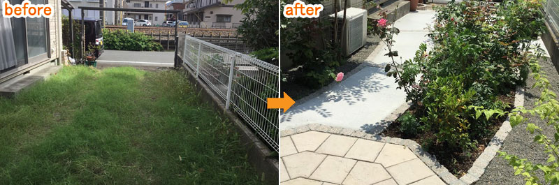 神奈川県 藤沢市Ｈ様 ホワイトを基調としたオシャレでエレガントなコンクリートリフォーム事例～広いお庭・大きな庭をどうにかしたい、広過ぎる庭を持て余している方におすすめのおしゃれな雑草対策・庭リフォーム
