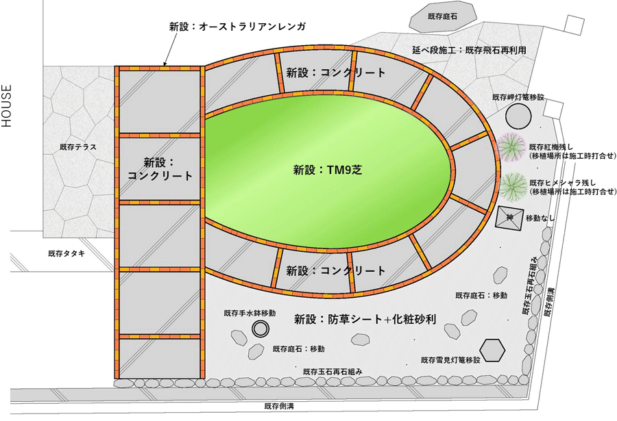 ご提案プラン　広い庭・広すぎる庭の実家リフォーム・実家の庭リフォーム～コンクリートと芝生の雑草対策造園で管理が楽なお庭　神奈川県横須賀市施工事例