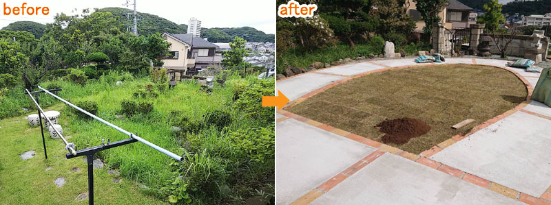 広広すぎる庭は芝生＋コンクリートで管理を楽・手間がかからない庭に～神奈川県横須賀市事例～[芝生特集]管理が楽な芝生おすすめ庭づくり＆ノーメンテナンス・手入れが楽な人気の庭事例～芝生,管理が楽,手間がかからない,手入れが楽,手間いらず,庭づくり,ノーメンテナンス,メンテンアスフリー,手入れが要らない,おすすめ,人気,感想,口コミ神奈川県,鎌倉市,横浜市,川崎市,相模原市,藤沢市,茅ヶ崎市,厚木市,大和市,海老名市,小田原市,二宮町,大磯町,寒川町,平塚市