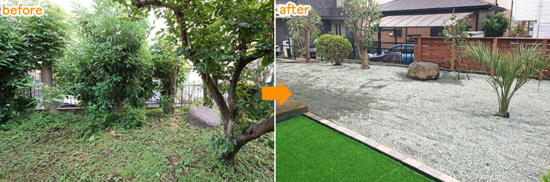 神奈川県 秦野市 庭園 リノベーション施工事例　増えすぎた庭木・植木・花の手入れが大変