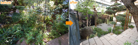 神奈川県 藤沢市 庭園 リノベーション施工事例　増えすぎた庭木・植木・花の手入れが大変