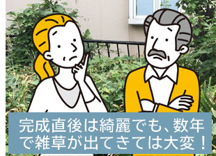 完成直後はきれいでも、数年で雑草が出てきて「結局また草取り…」となるのは典型的な後悔